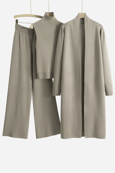 Charlotte | Ensemble d’Hiver Femme 3 Pièces – Cardigan Long, Col Roulé et Pantalon Confortable