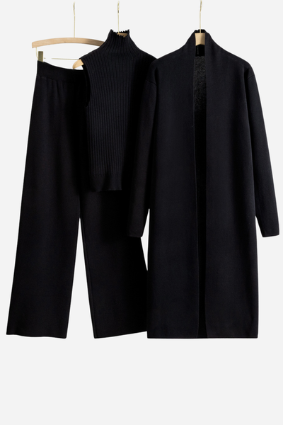Charlotte | Ensemble d’Hiver Femme 3 Pièces – Cardigan Long, Col Roulé et Pantalon Confortable