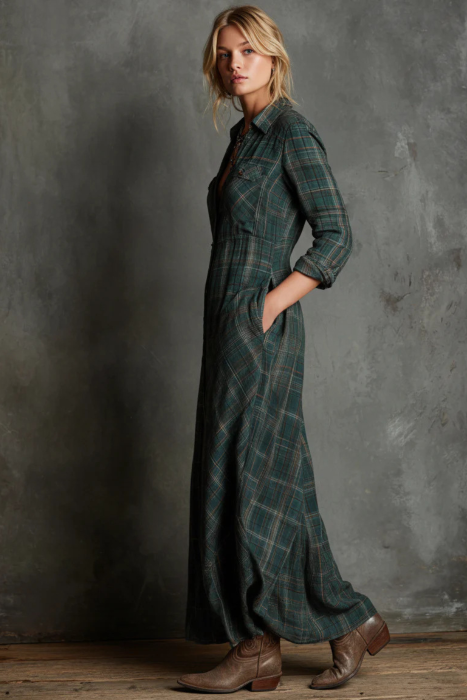 Léa | Élégante robe Femme Maxi à Carreaux pour Style Décontracté