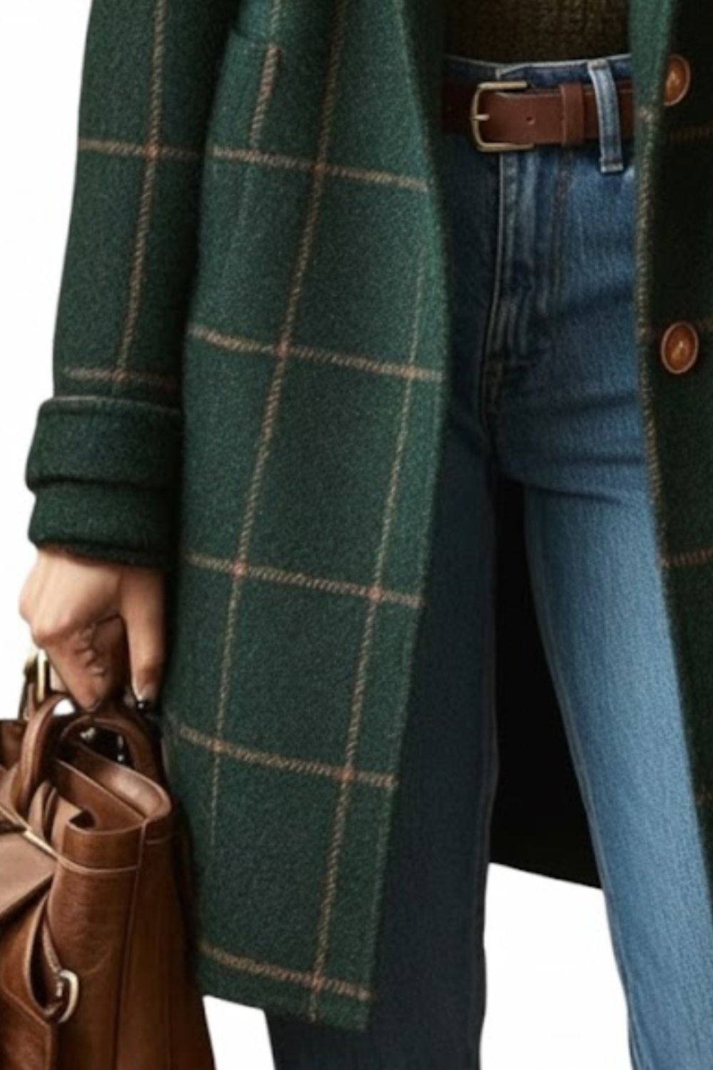 Emma | Manteau Femme Long à Carreaux – Élégant & Chic