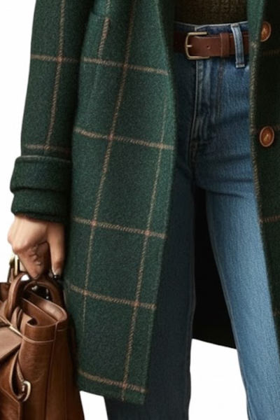 Emma | Manteau Femme Long à Carreaux – Élégant & Chic