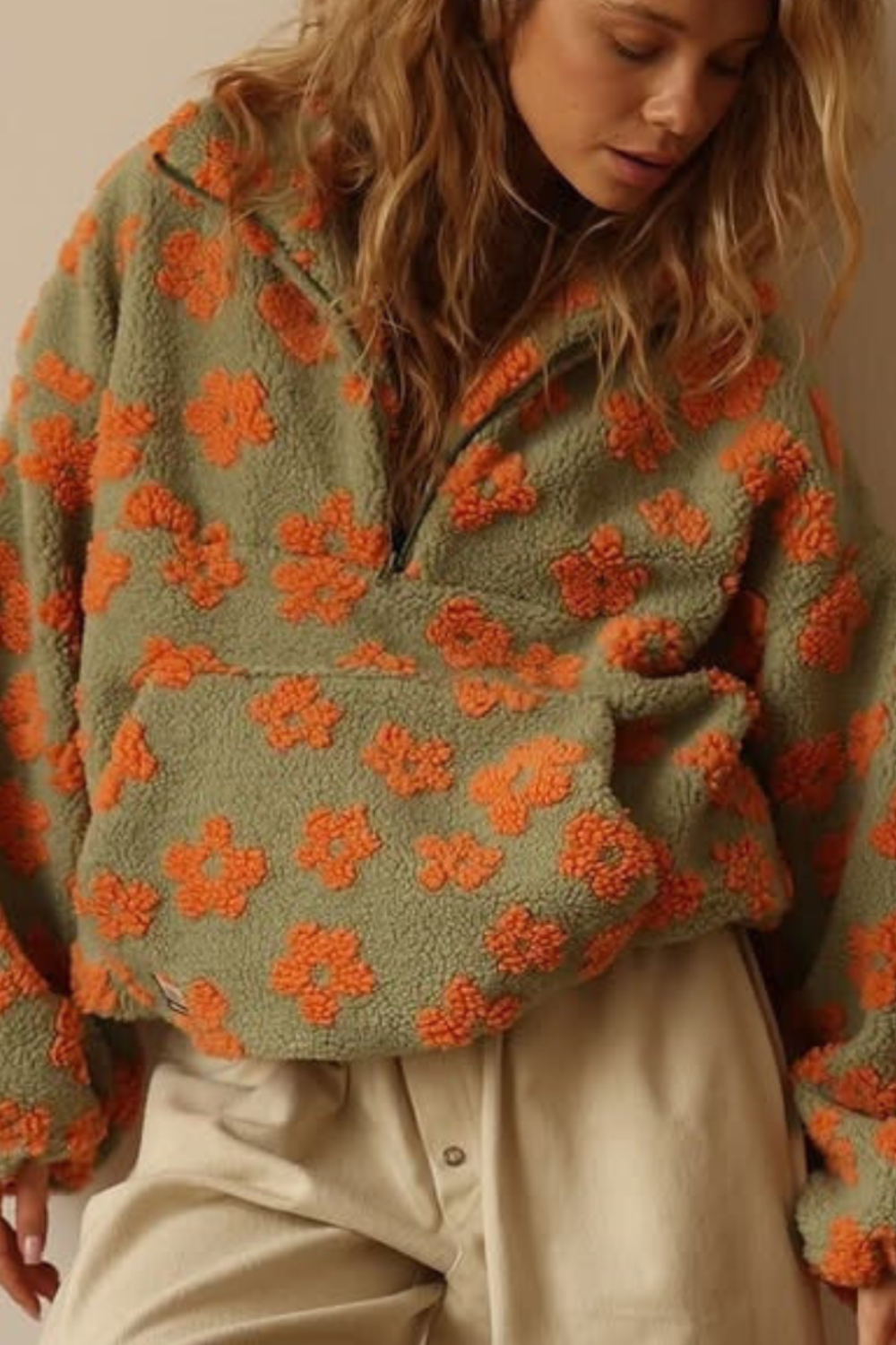 Léa | Sweat Femme Oversize en Polaire Douce avec Motifs Floraux
