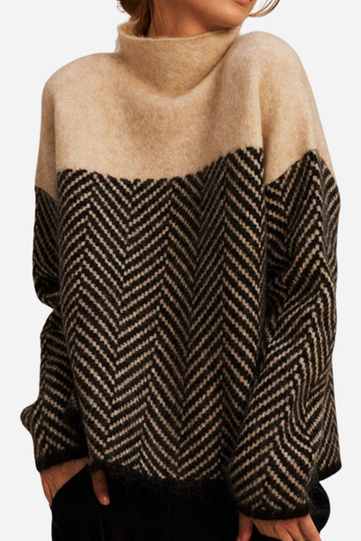 Marie | Pull femme à col roulé avec motif chevron – Pull élégant