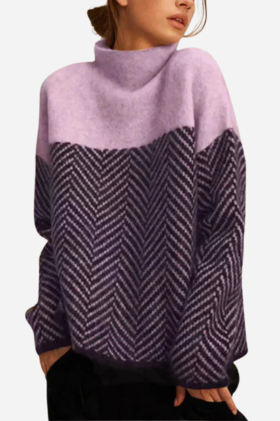 Marie | Pull femme à col roulé avec motif chevron – Pull élégant