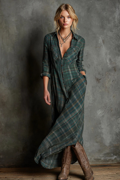 Léa | Élégante robe Femme Maxi à Carreaux pour Style Décontracté