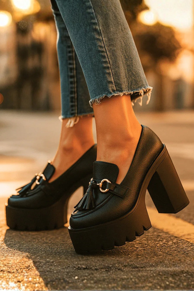 Sophie | Escarpins Femme à Talon Bloc – Talons Chic avec Pampilles pour Confort et Style