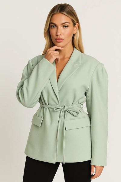 Oria | Élégant Veste Blazer Femme avec Ceinture et Épaules Structurées