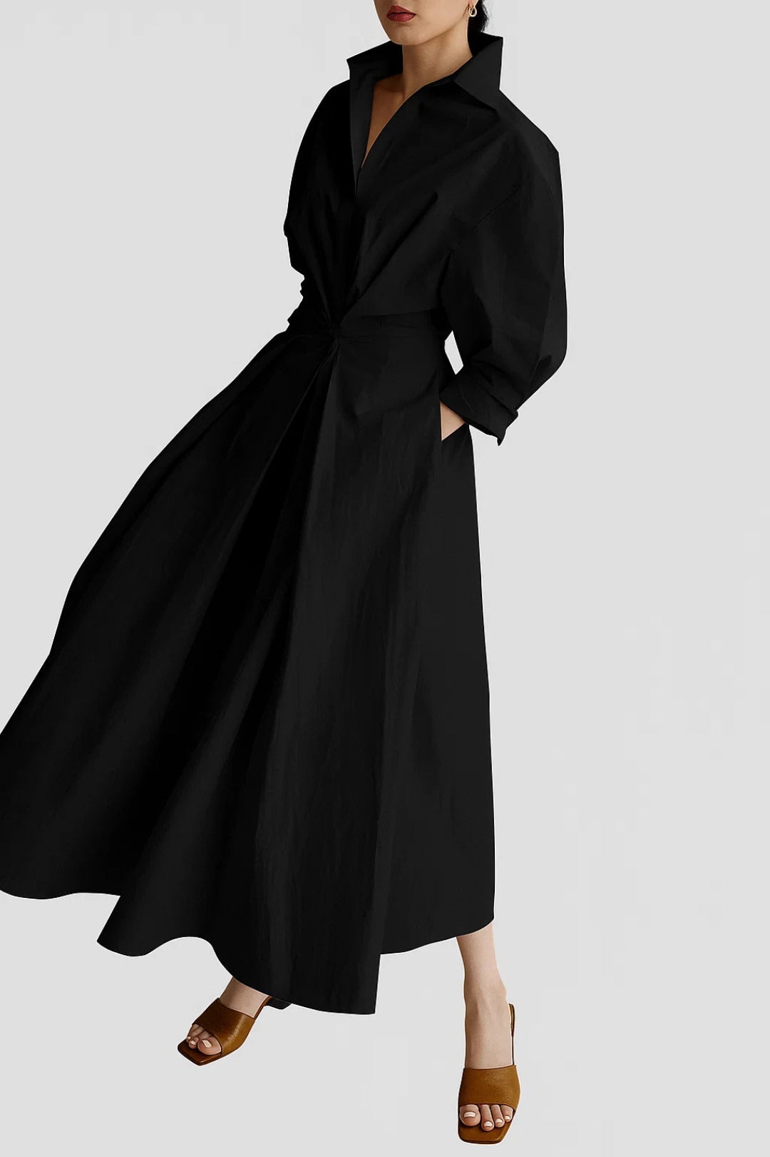 Luna | Élégante Robe Chemise Femme Longue à Manches Trois-Quarts