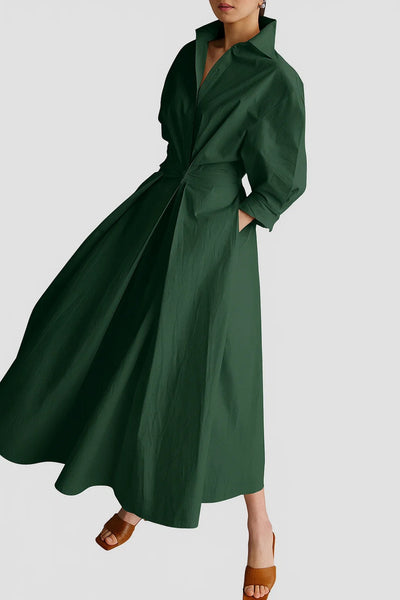 Luna | Élégante Robe Chemise Femme Longue à Manches Trois-Quarts