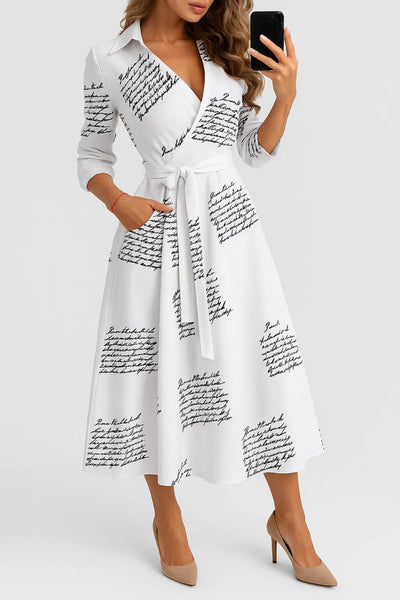 Rose | Robe Midi Chic Femme Élégante à Imprimé Unique et Taille Ceinturée