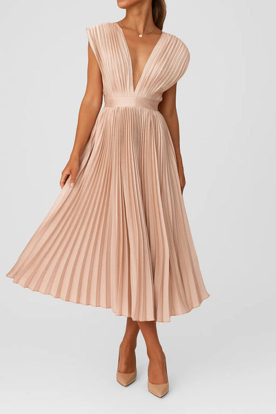 Ella | Robe Midi Chic Femme Plissée Élégante Pour Occasions Spéciales