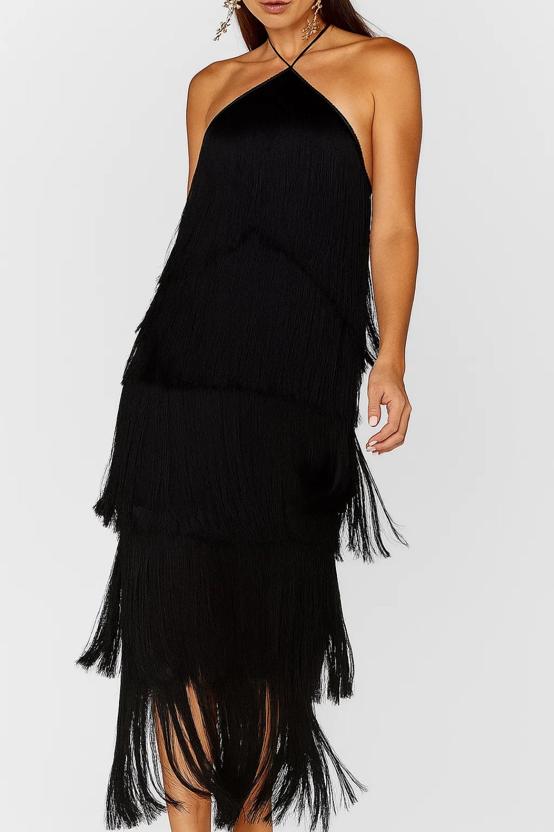 Cléo | Robe Midi Femme Élégante à Franges pour Soirées Glamour