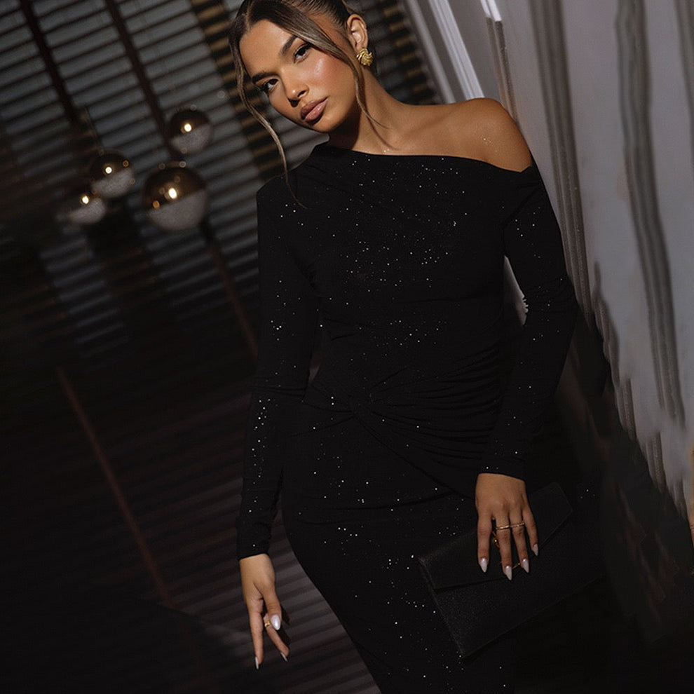 Uriela Lumière™ – Robe Maxi Étincelante à Manches Longues