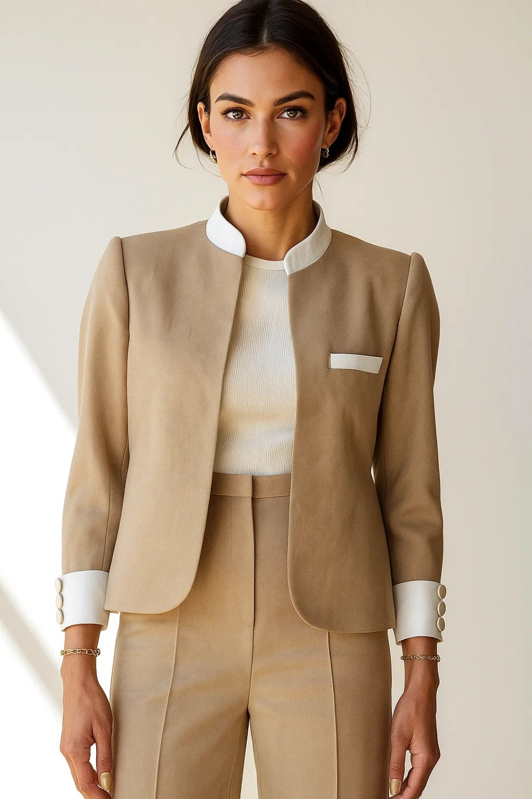 Elsa | Blazer Femme Élégant Beige avec Détails Contrastés pour Femmes