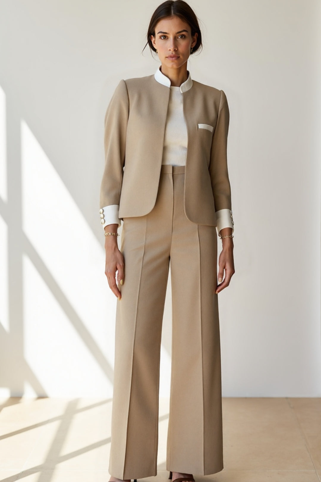 Elsa | Blazer Femme Élégant Beige avec Détails Contrastés pour Femmes